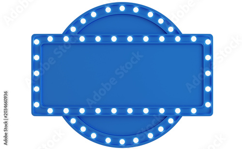 Geometric Circle and Rectangle Combo Blue Light Bulb Signboard, 3d Rendering.