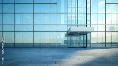 Ultra-modern office building with a reflective glass facade geometric shapes clean surfaces reflecting a futuristic urban environment quality