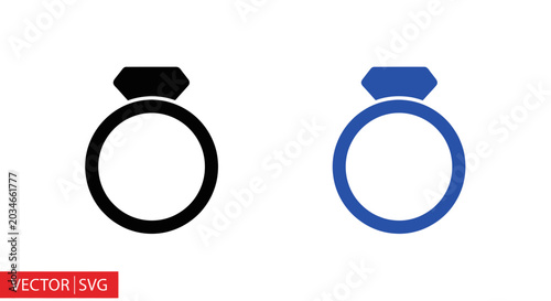 Bild auf Leinwand Black and Blue Diamond Ring Icons, Vector Graphics, Isolated on White Background