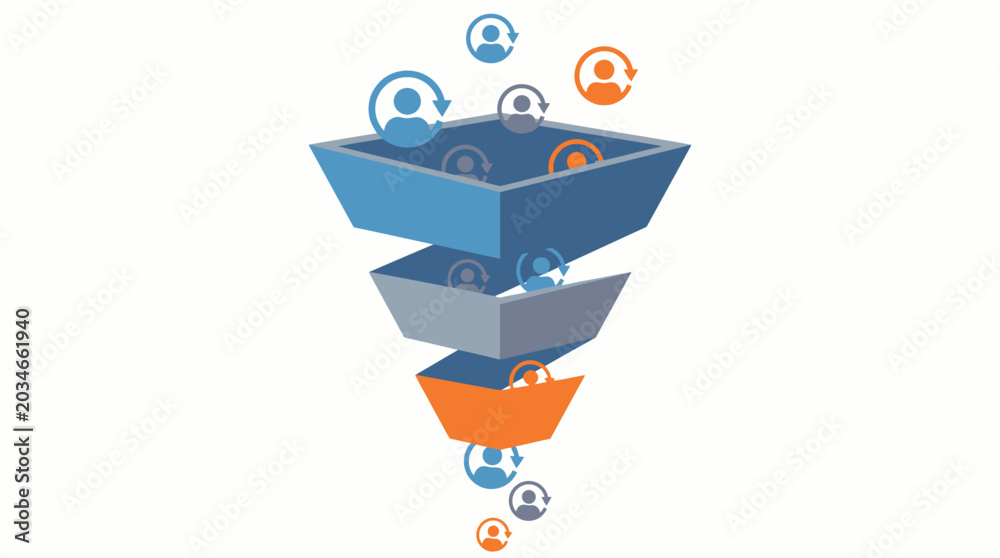 Fototapeta premium User Icons Dropping into Digital Marketing Funnel for Lead Generation and Sales Conversion