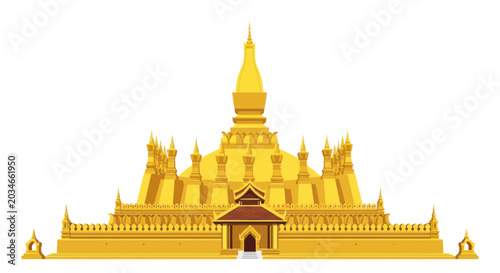 Bild auf Leinwand Golden Buddhist Temple Facade, Southeast Asian Architecture, Ancient Landmark