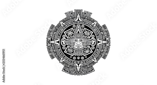 Foto Aztec Sun Stone Calendar Symbol Black and White Illustration