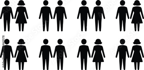 Obraz na plátně People crowd silhouette icons showing diverse gender roles in social community
