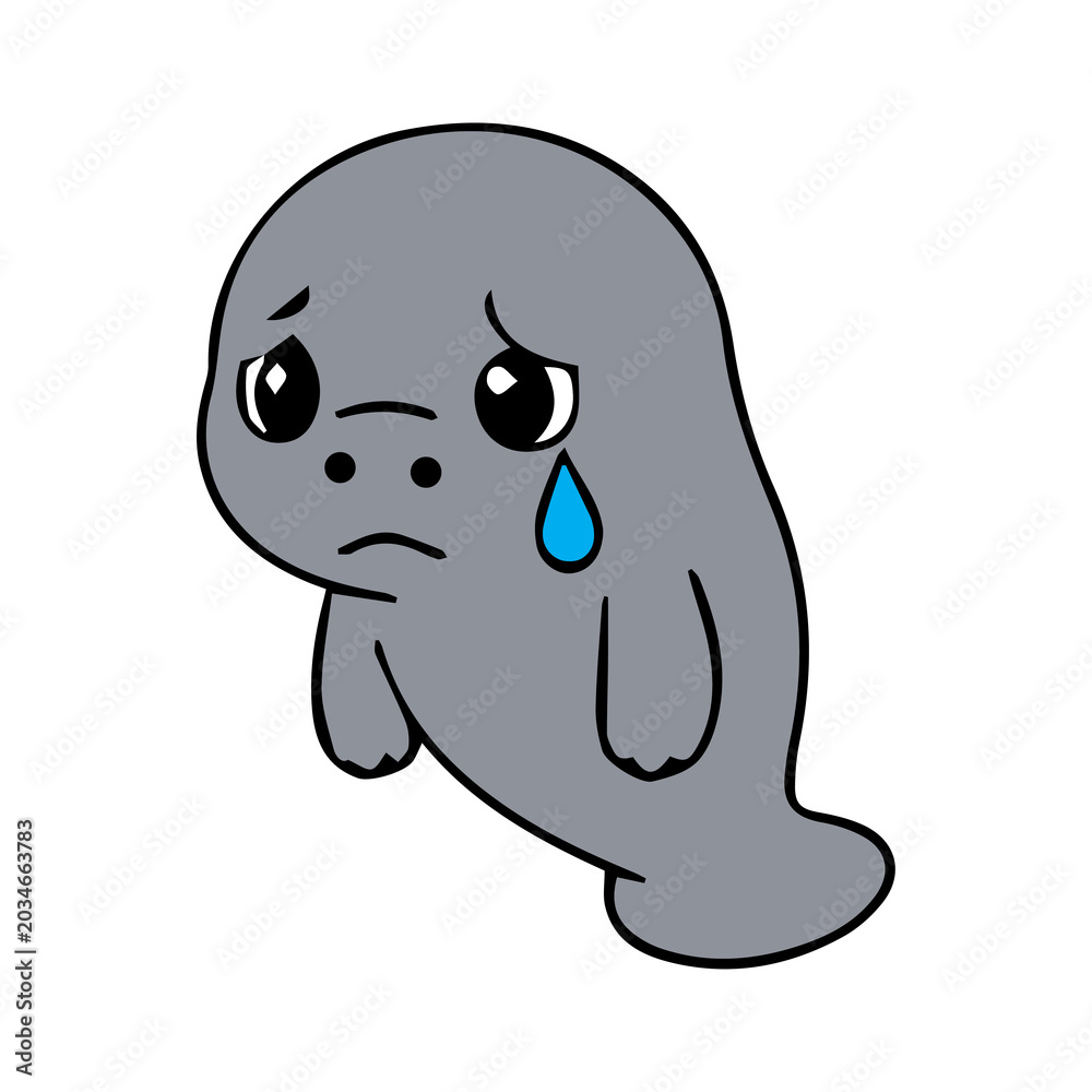 Fototapeta premium A cute cartoon dugong icon element with a simple design, friendly expression, and clean vector style, perfect for stickers, decorations, and cheerful underwater themes.