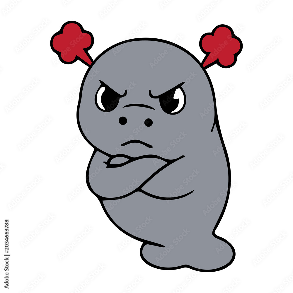 Fototapeta premium A cute cartoon dugong icon element with a simple design, friendly expression, and clean vector style, perfect for stickers, decorations, and cheerful underwater themes.