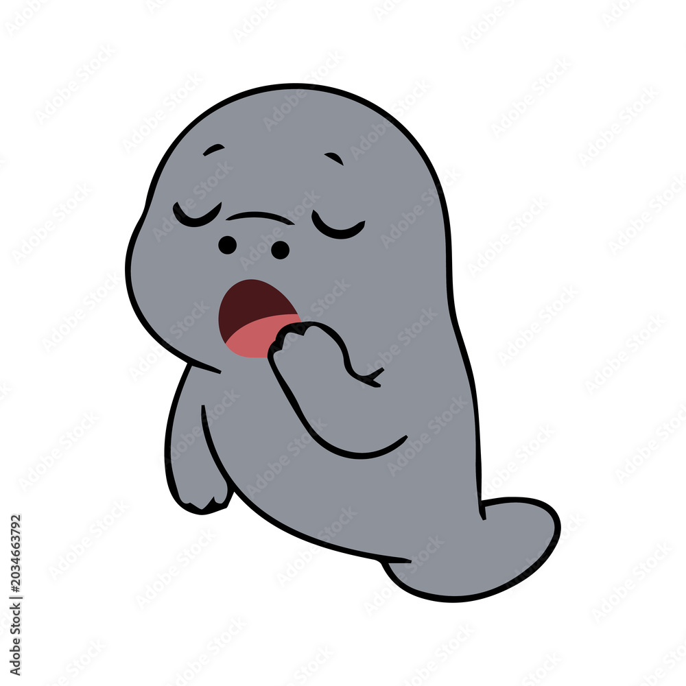 Fototapeta premium A cute cartoon dugong icon element with a simple design, friendly expression, and clean vector style, perfect for stickers, decorations, and cheerful underwater themes.
