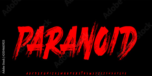 Bild auf Leinwand Paranoid display brush font with textured hand drawn alphabet and numbers for ur