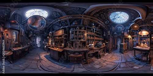 Plakat Fictional 360 equirectangular fantasy alchemy laboratory interior