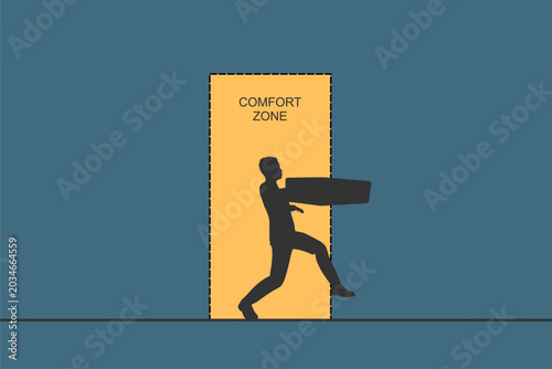 Step out of comfort zone or safe zone, dare to walk your own way or manage to exit from routine job to start new business. Businessman moving out of comfort zone and take a chance to success.