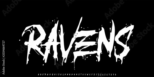 Fotografía Ravens aggressive brush font with rough texture and bold dry stroke style for sp