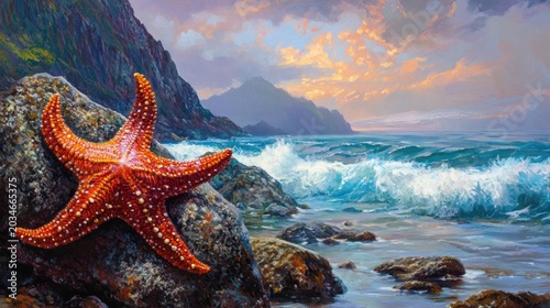 Coastal Starfish at Sunset