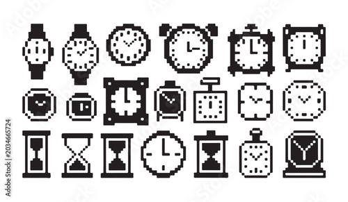 Картината върху платно Variety of pixel art clocks and timekeeping devices