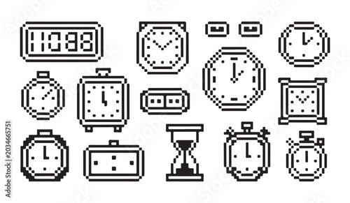 Фотография Pixel art collection of various clocks and timers
