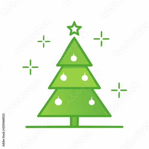 Stylized Christmas Tree Icon with Star and Ornaments