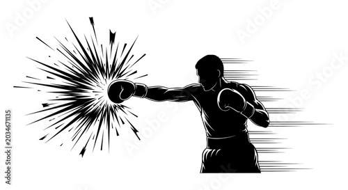 Canvas Print Boxer Silhouette Punching with Speed Lines and Impact Burst