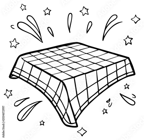 Cartoon tablecloth, stars, and water drops, illustration.