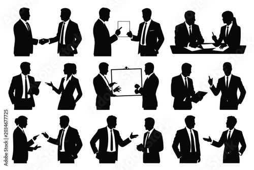 Foto Business people interaction silhouette set