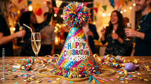 Colorful party hat with festive design on transparent background high quality professional