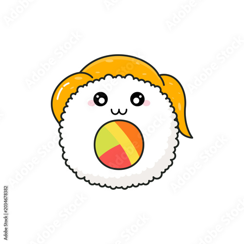 Cute Uwu Face Expression Tamago Maki Egg Sushi Character Vector Illustration