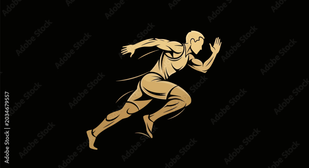 Obraz premium Running athlete silhouette on black background