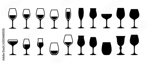 Elegant Vector Collection of Various Drink Glasses and Goblets Silhouettes