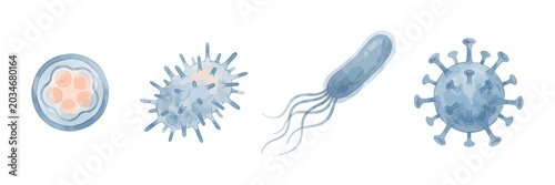 Photos Microscopic organisms and viruses illustrated in watercolor style