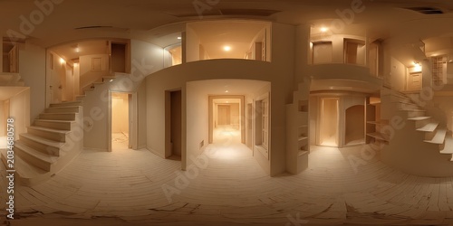 Plakat Fictional 360 equirectangular surreal architectural interior panorama
