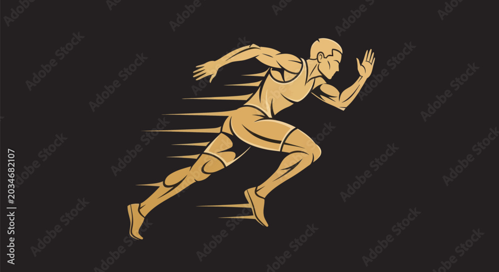 Obraz premium Running athlete silhouette on black background