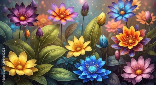 Vibrant Watercolor Flowers Blooming in a Peaceful Garden.
