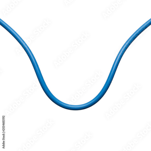 Abstract Blue Wire Curve on White Background, Minimalist Design Element