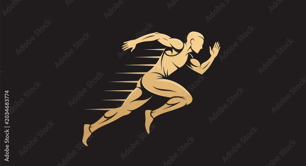 Obraz premium Running athlete silhouette on dark background