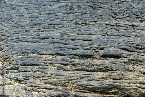 Fotografia Layered sedimentary rock surface with horizontal stratification and weathering p