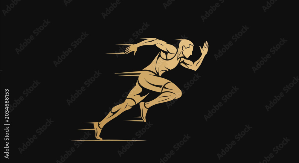Obraz premium Running athlete silhouette on dark background