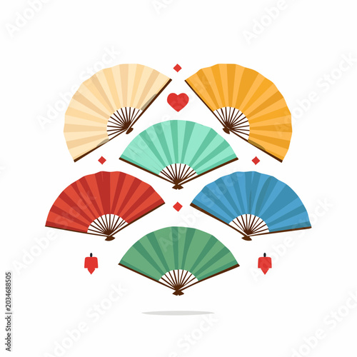Collection of colorful Japanese folding fans