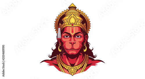 Canvas Print Lord Hanuman Deity Portrait - Hindu God, Monkey King, Divine Warrior