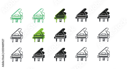 Grand Piano Icons Collection: Black, White, and Green Variations