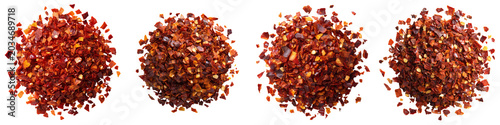 Crushed red pepper flakes heap isolated on transparent background for spicy seasoning and pizza topping illustration