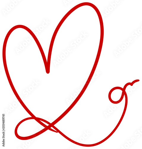 It is a red line drawing of a heart.