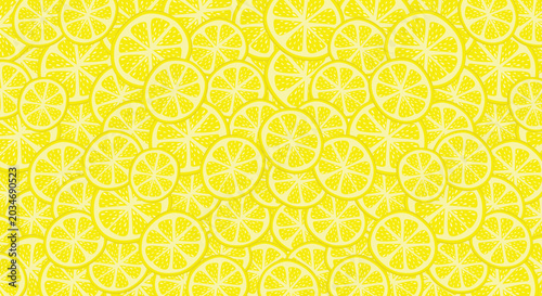 Vibrant yellow lemon slices seamless background pattern