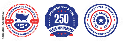 Bild auf Leinwand USA 250 years anniversary badges, stickers, patches