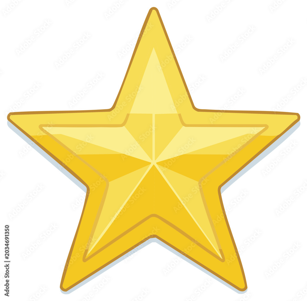 Obraz premium Golden five pointed star award with reflective facets and a bright yellow glow