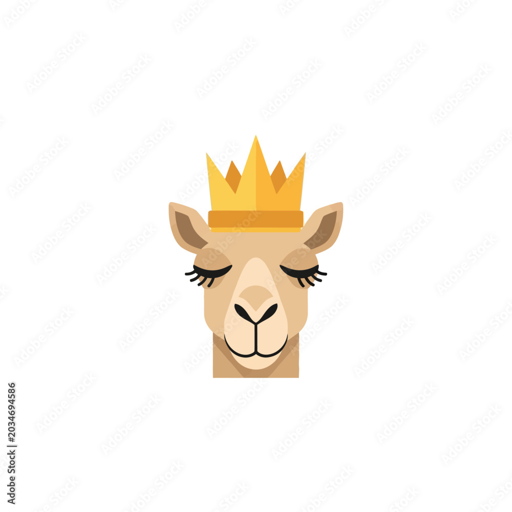 Naklejka premium Llama head wearing a golden crown with long eyelashes