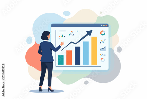 Businesswoman Analyzing Performance Growth and Data Statistics