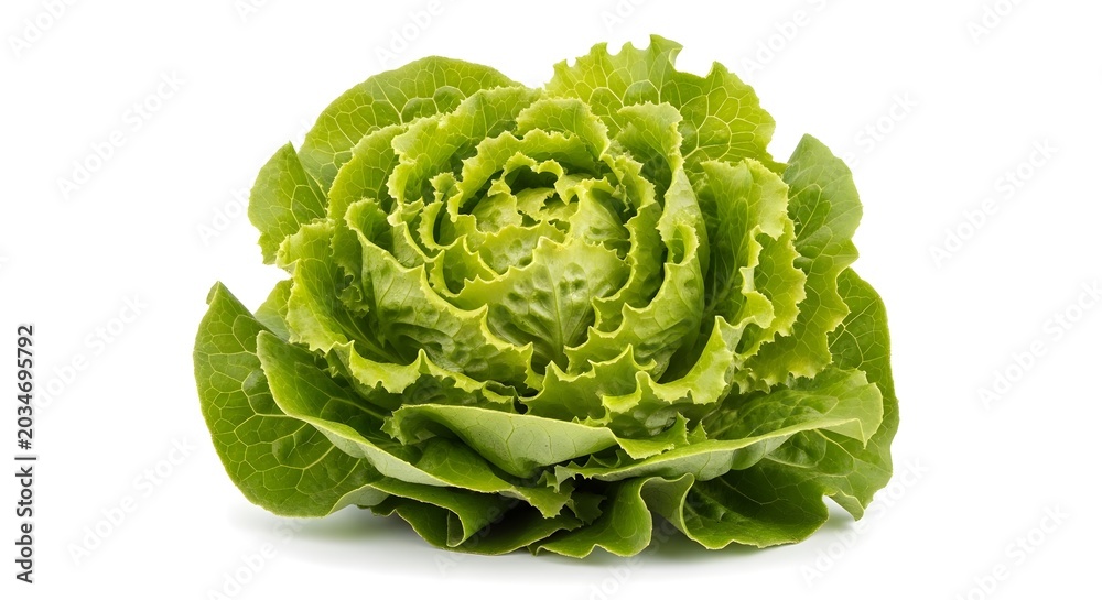 Fototapeta premium Fresh Green Romaine Lettuce Head on White Background