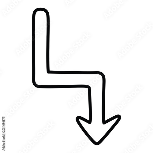 Tableau sur toile Black line drawing of bent arrow pointing downwards to right  simple graphic ele