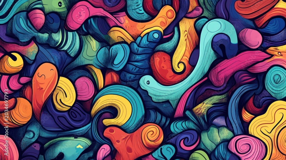Naklejka premium Vibrant abstract art background with swirling shapes and colors