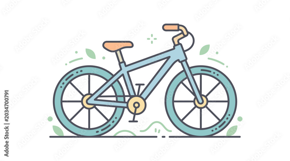 Fototapeta premium Illustrated bicycle design with light colors and decorative elements on white