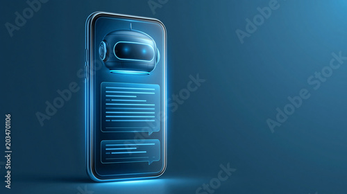 Chatbot on a smartphone screen with glowing interface representing artificial intelligence and digital communication
