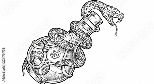 Fotografi Snake wrapped around a grenade.