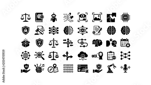 Bild auf Leinwand Multipurpose black icons for business solutions, digital tools, and corporate systems